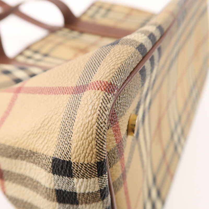 BURBERRY 塗層帆布/牛皮皮革Tote Bag銀扣手挽袋-6