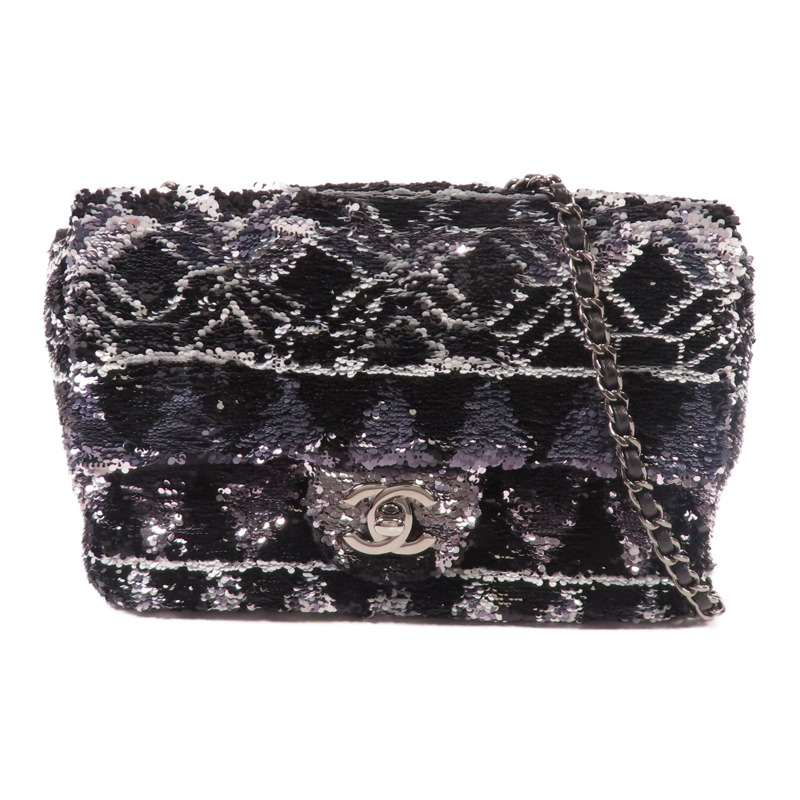 CHANEL 【激減優惠】珠片Sequin Flag Bag銀扣鏈帶肩背袋-0