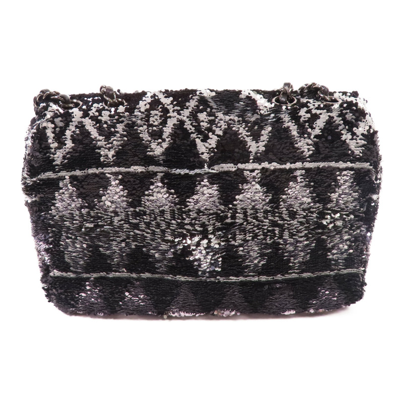 CHANEL 【激減優惠】珠片Sequin Flag Bag銀扣鏈帶肩背袋-1
