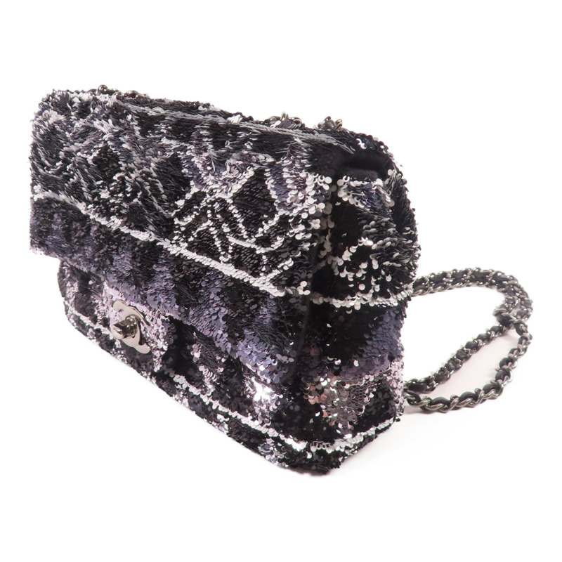 CHANEL 【激減優惠】珠片Sequin Flag Bag銀扣鏈帶肩背袋-2