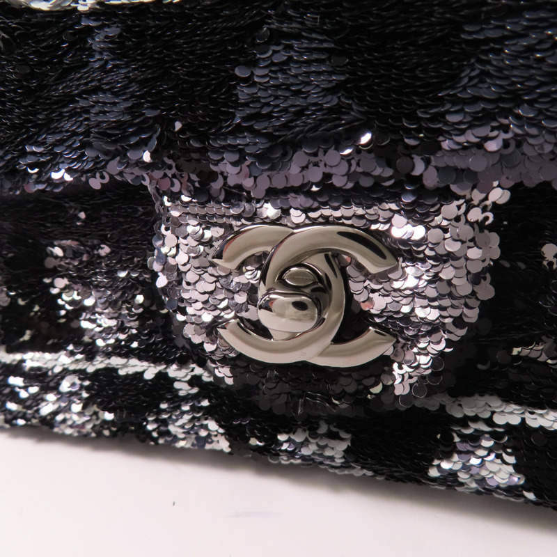CHANEL 【激減優惠】珠片Sequin Flag Bag銀扣鏈帶肩背袋-9
