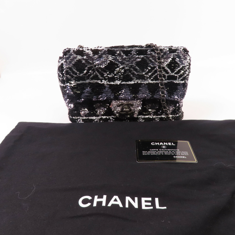 CHANEL 【激減優惠】珠片Sequin Flag Bag銀扣鏈帶肩背袋-10