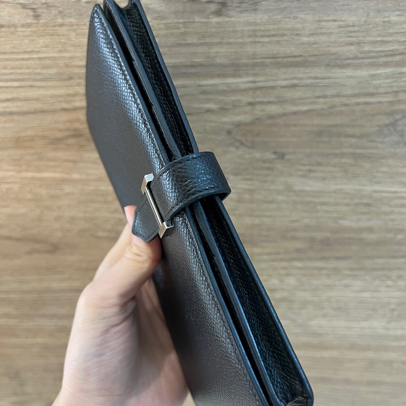 Hermes 黑Epsom皮 Bearn H銀釦5卡長夾-3