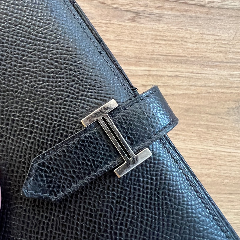 Hermes 黑Epsom皮 Bearn H銀釦5卡長夾-8