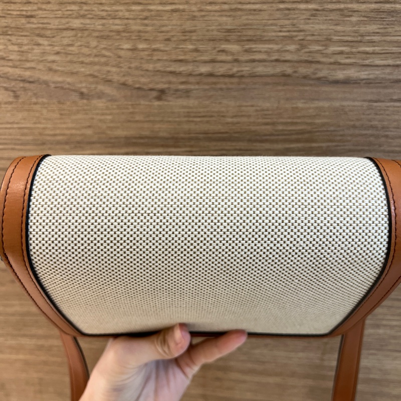 Celine 帆布拼咖牛皮Teen Trlomphe金釦斜背包-7