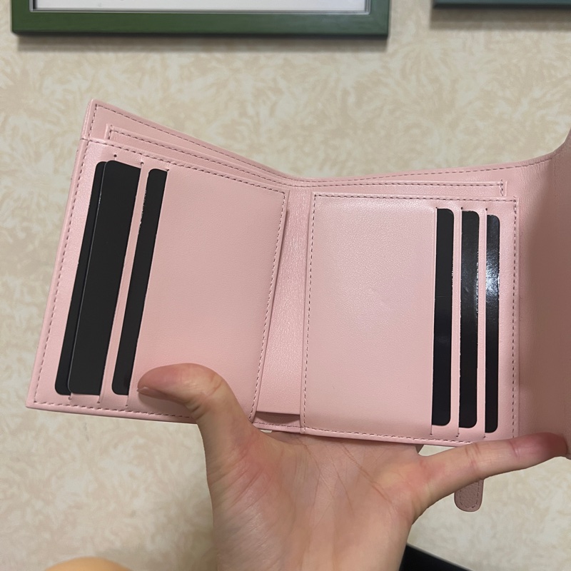 Chanel 粉色荔枝皮銀釦三折短夾AP0231-10