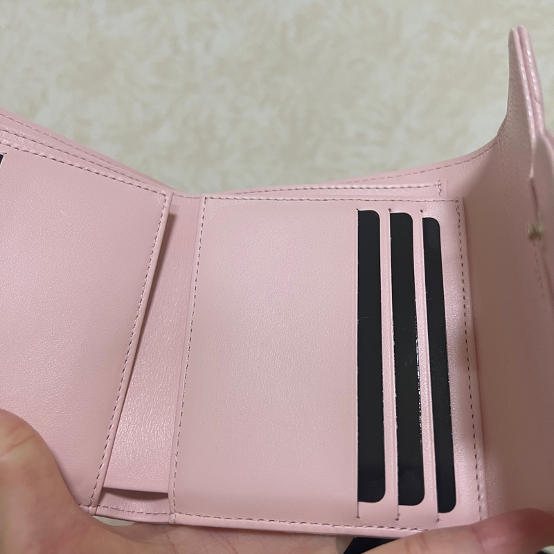 Chanel 粉色荔枝皮銀釦三折短夾AP0231-11