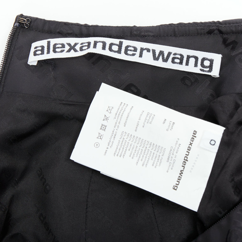 ALEXANDER WANG black logo print deconstructed bomber nylon mini skirt US0 XS-6