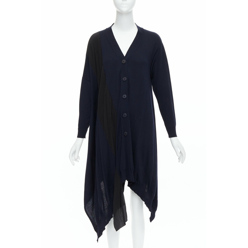 STELLA MCCARTNEY 2017 navy contrast material high low cardigan IT34 XS-0