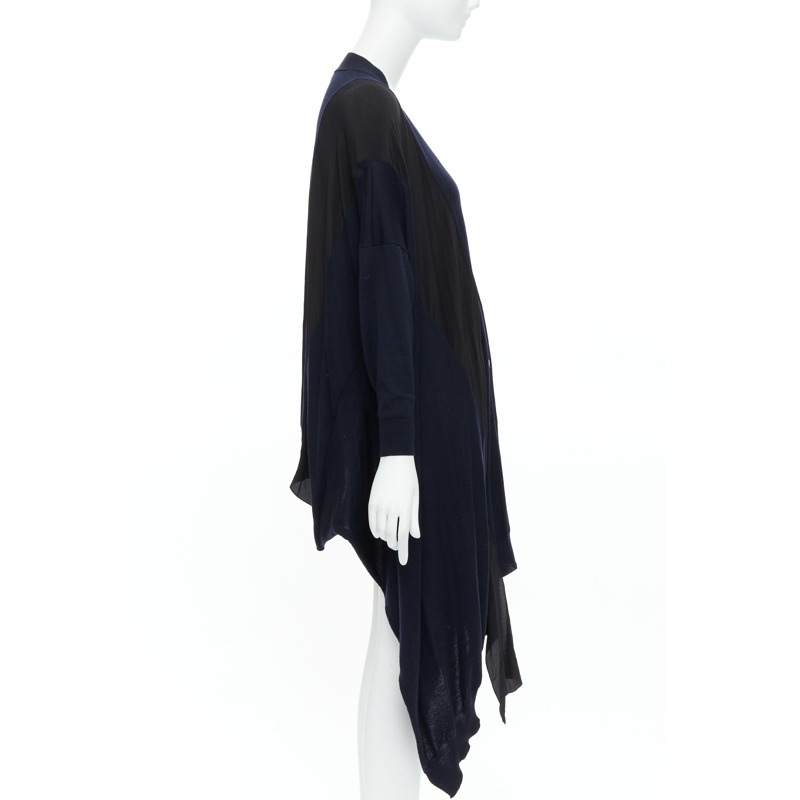 STELLA MCCARTNEY 2017 navy contrast material high low cardigan IT34 XS-3
