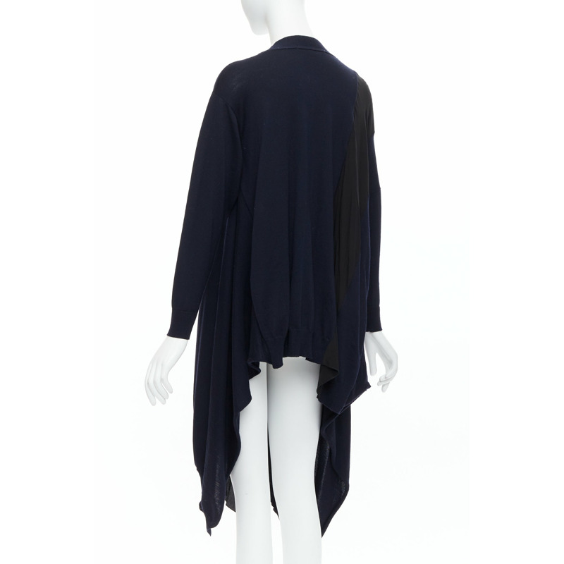 STELLA MCCARTNEY 2017 navy contrast material high low cardigan IT34 XS-5