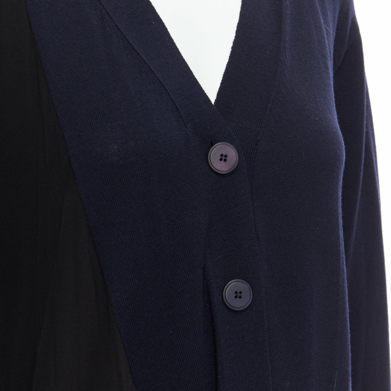 STELLA MCCARTNEY 2017 navy contrast material high low cardigan IT34 XS-7