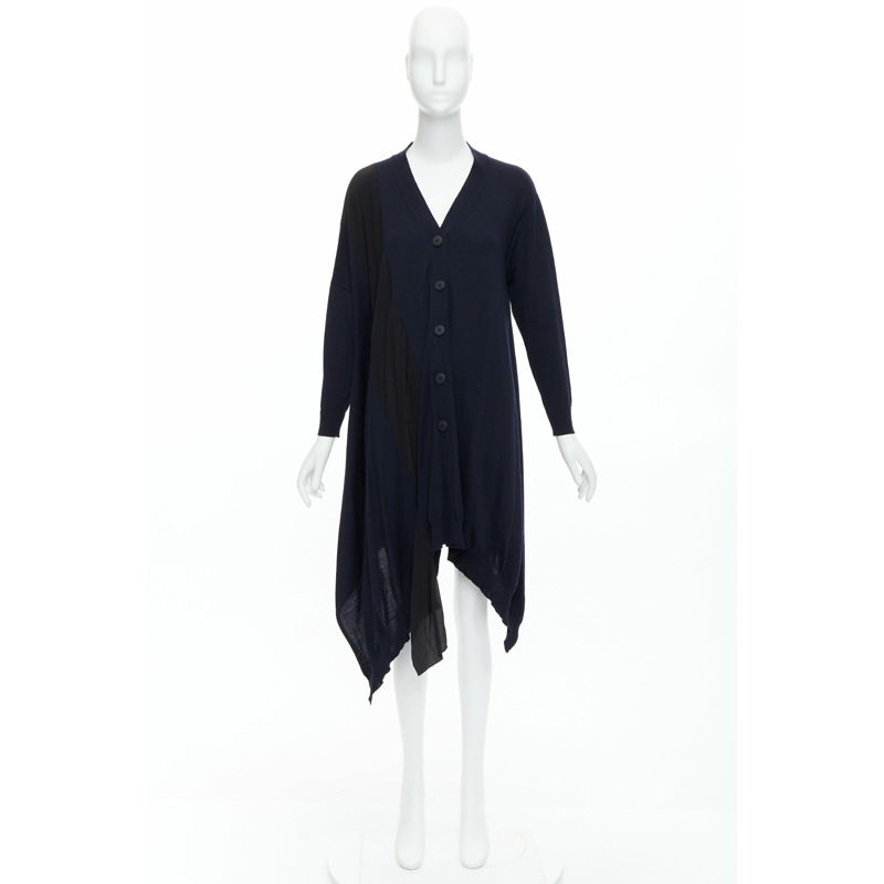 STELLA MCCARTNEY 2017 navy contrast material high low cardigan IT34 XS-11