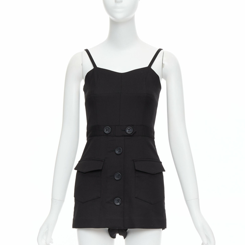RED VALENTINO black cotton buttoned strappy cargo romper playsuit IT36 XXS-0