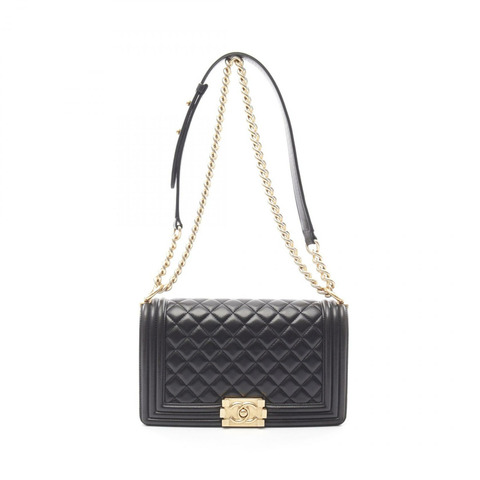 CHANEL Boy chanel 鏈條單肩包 A67086 羔羊皮 黑 二手 GHW CC