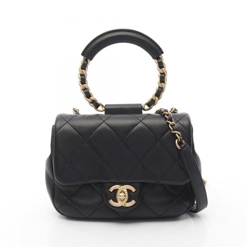 CHANEL 手提鏈條單肩包 AS1357 小羊皮 綿羊皮 黑色 二手 GHW CC-0
