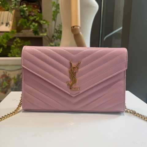 Ysl 魚子醬粉色v紋信封包 約22尺寸