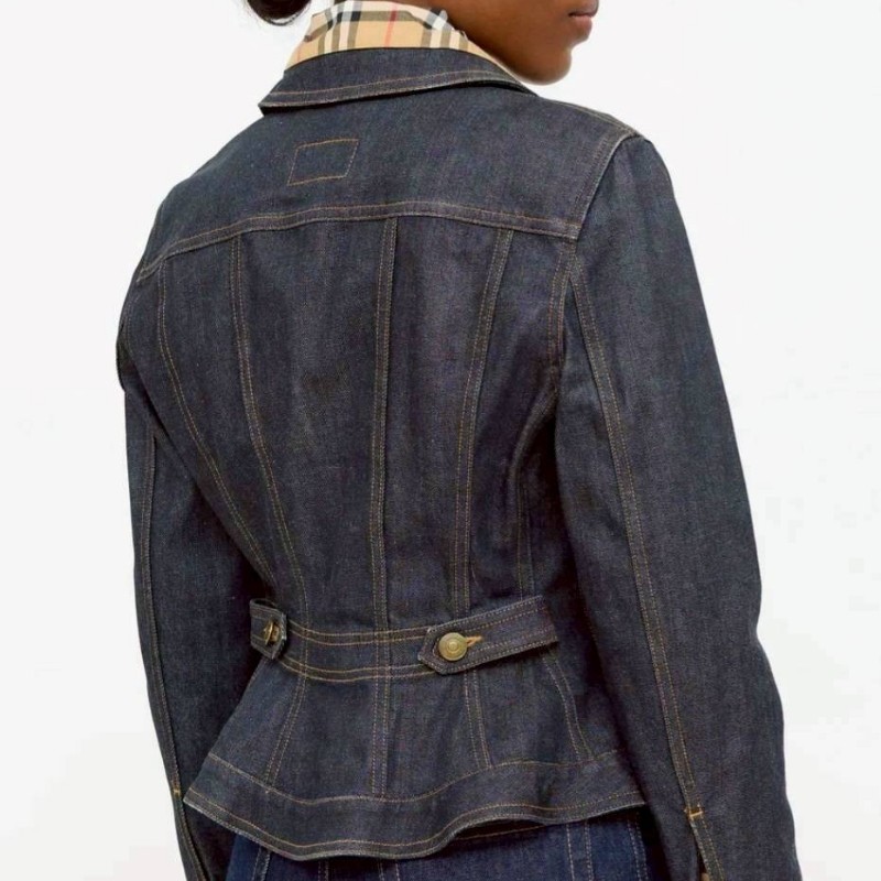 正品BURBERRY STITCH DENIM 女深藍原色彈性牛仔外套XS-1