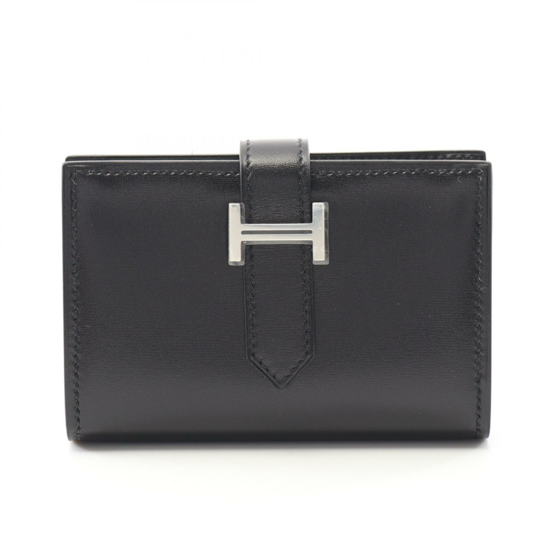 愛馬仕 Bearn 迷你卡包,附盒子,小牛皮,黑色 SHW-0