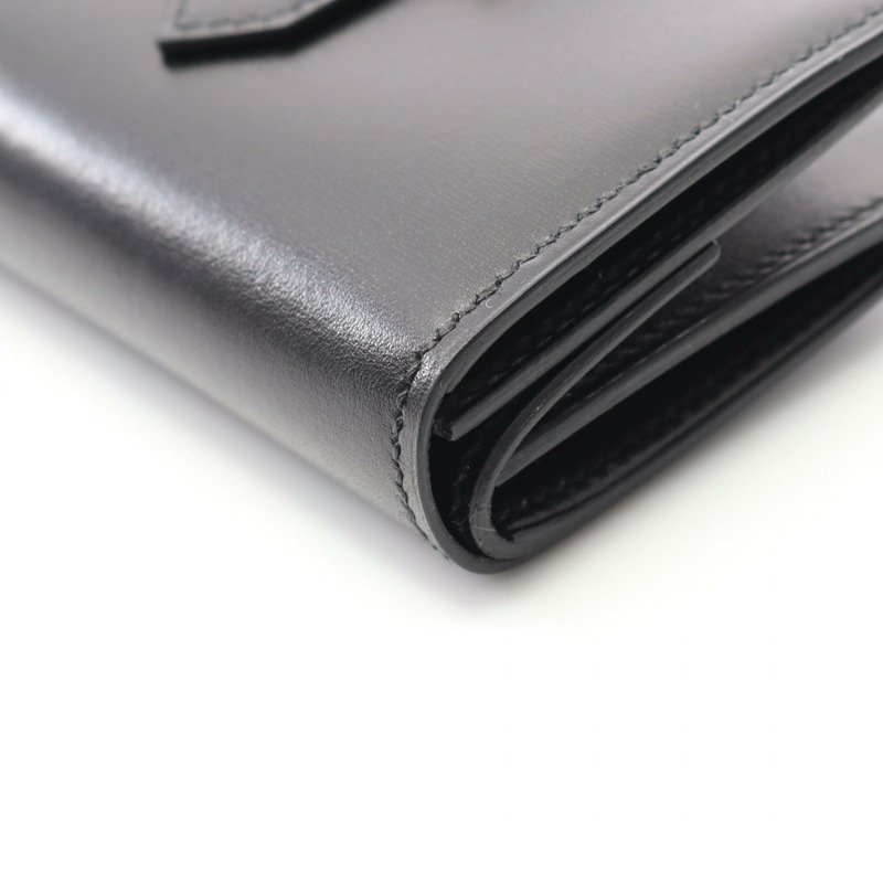 愛馬仕 Bearn 迷你卡包,附盒子,小牛皮,黑色 SHW-6