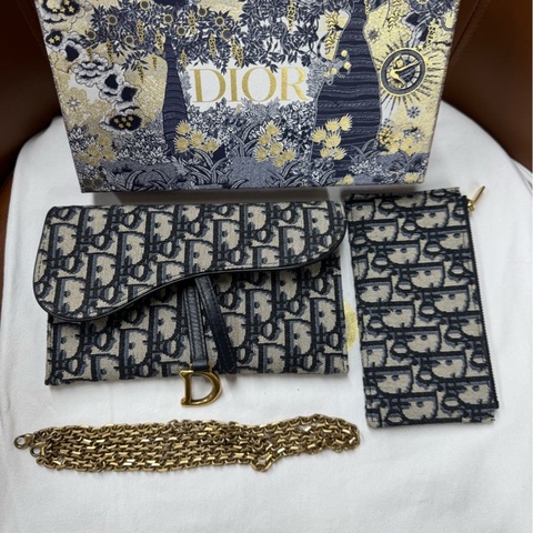 迪奧/Dior  藍色 Oblique印花 woc 鏈條包 尺寸約19*11*2.5釐米  有盒子 塵袋 專櫃價