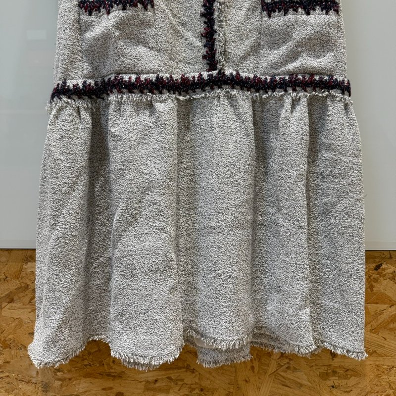 【美收精品】CHANEL灰白亮粉紫邊長裙 2-724-4