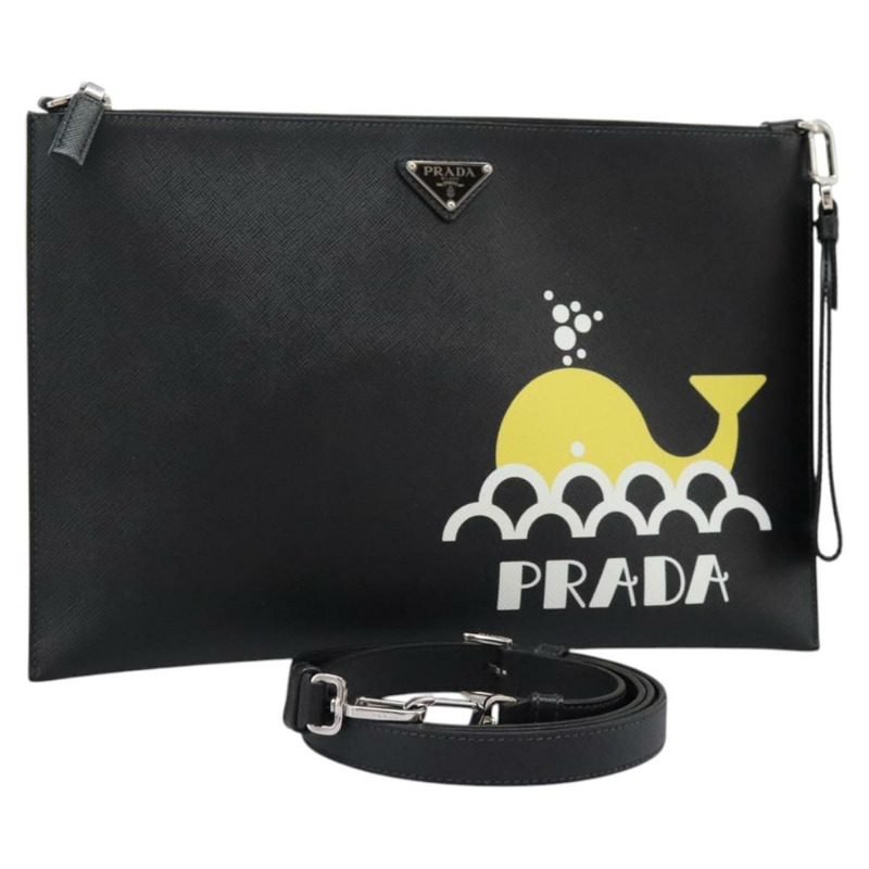 【日本直送】PRADA 手拿包 皮革 2 用 黑色 正品 PP352AV-0