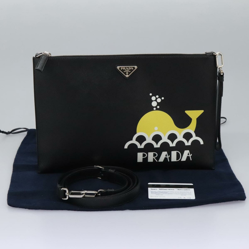 【日本直送】PRADA 手拿包 皮革 2 用 黑色 正品 PP352AV-11