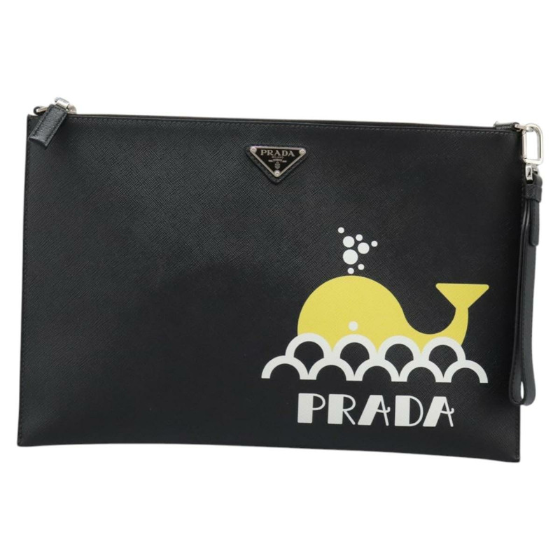 【日本直送】PRADA 手拿包 皮革 2 用 黑色 正品 PP352AV-12