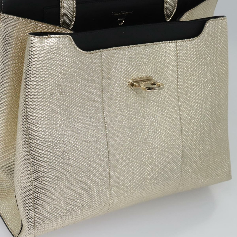 【日本直送】Salvatore Ferragamo Gancini 手提包 皮革 2 用 金色 正品 BD137SV-19