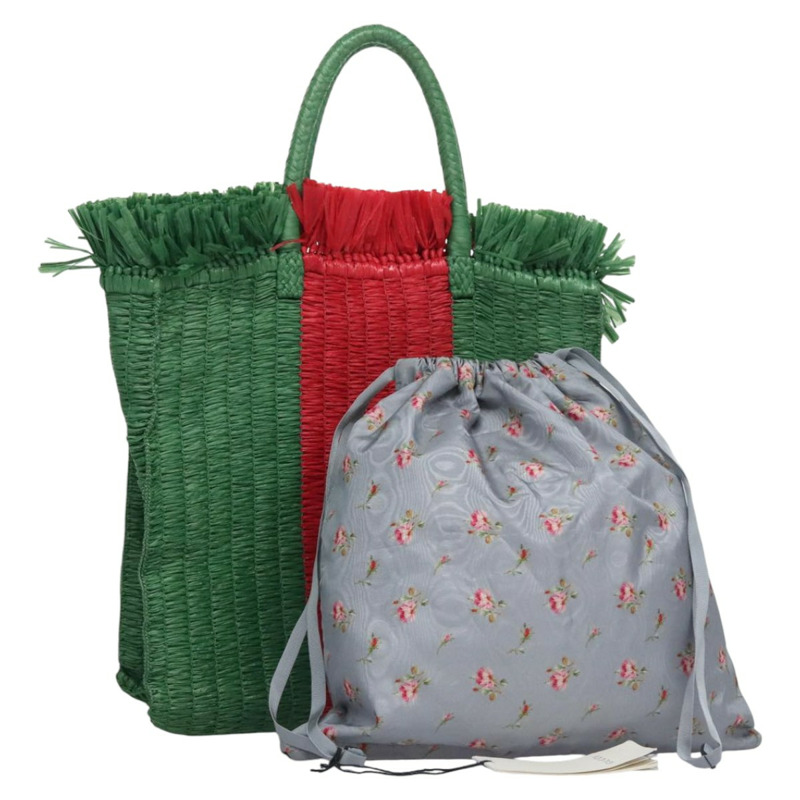【日本直送】GUCCI Web Sherry Line 手提包拉菲草紅綠 524810 正品 EC781V-0