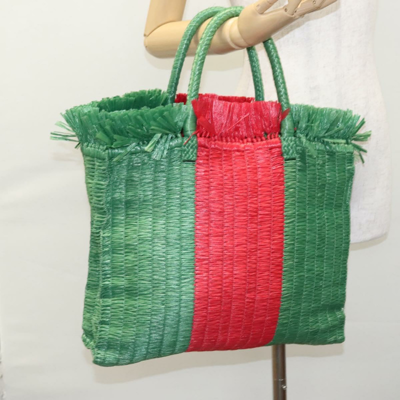 【日本直送】GUCCI Web Sherry Line 手提包拉菲草紅綠 524810 正品 EC781V-27