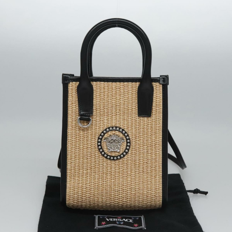 【日本直送】VERSACE 手提包 拉菲草 2 向 米色 正品 EC393A-11