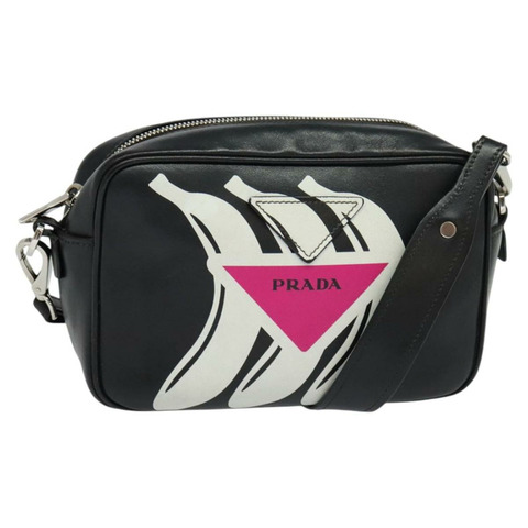 PRADA 單肩包 皮革 黑色 銀色 正品 BD1348V