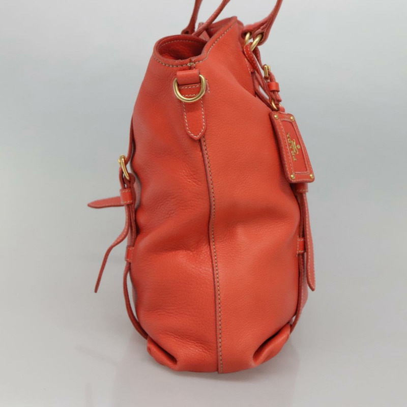 【日本直送】PRADA 手提包 皮革 2 向 橙色 金色 正品 BD1195V-2