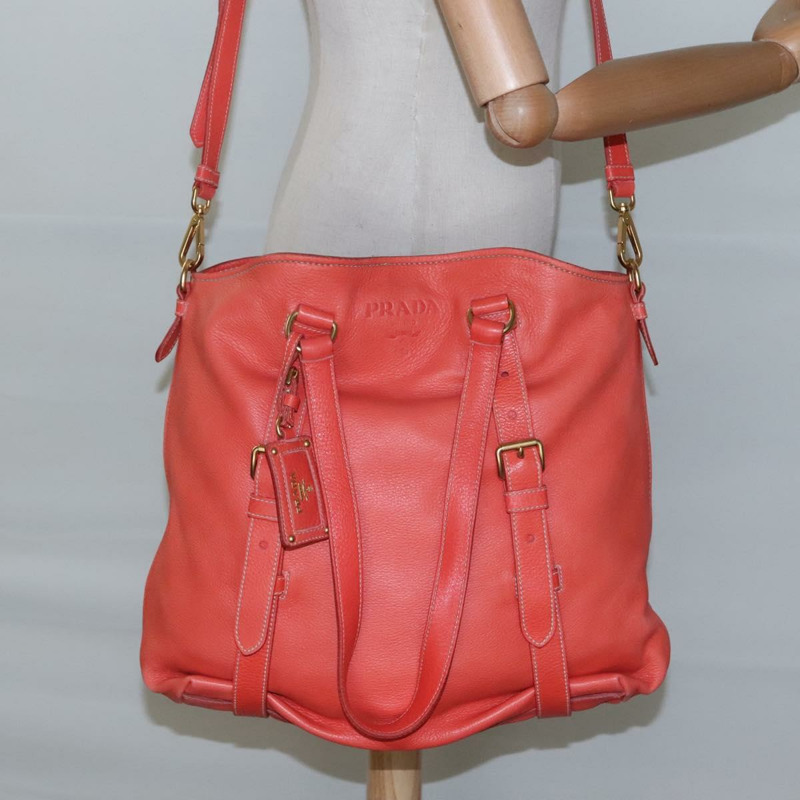 【日本直送】PRADA 手提包 皮革 2 向 橙色 金色 正品 BD1195V-22