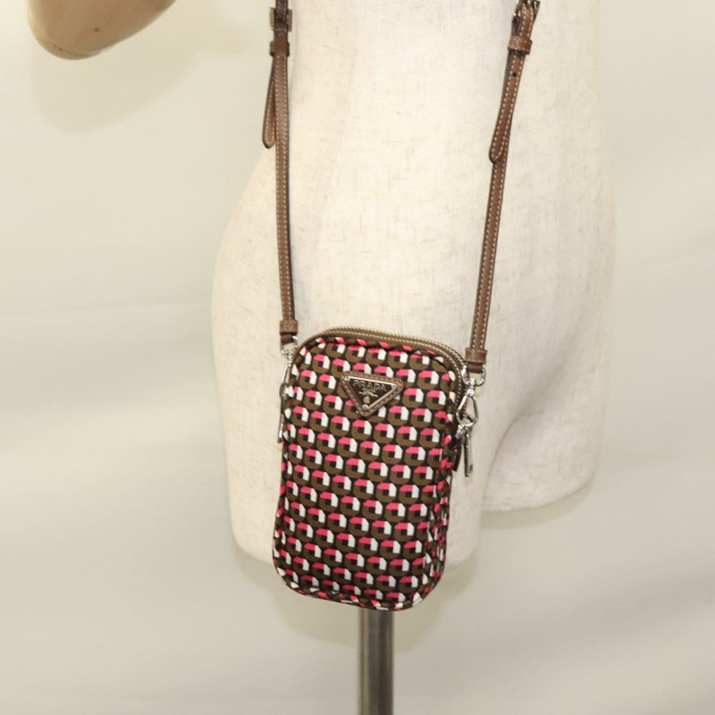 【日本直送】PRADA 單肩包 尼龍皮革 棕色 粉紅色 銀色 正品 BD1378V-24