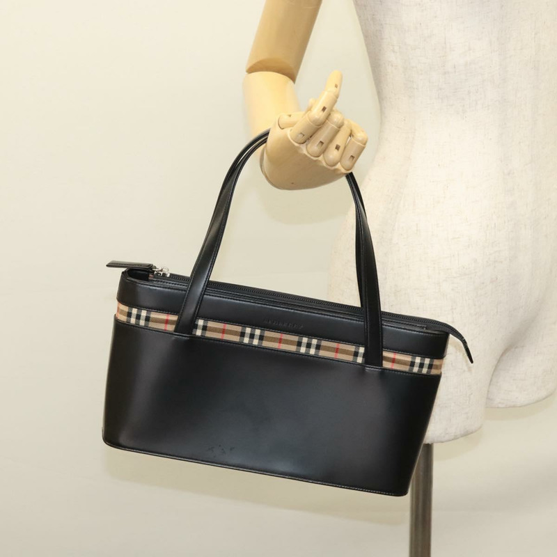 【日本直送】BURBERRY 手提包 皮革 黑色 銀色 正品 ki5665AV-22
