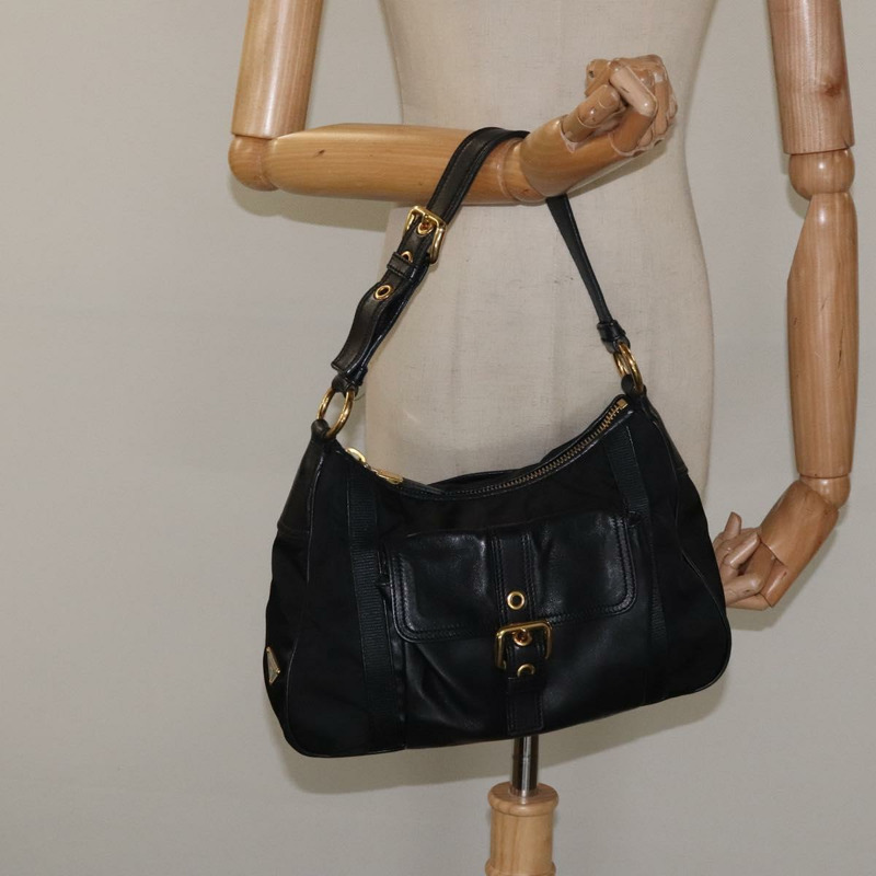 【日本直送】PRADA 單肩包 尼龍皮革 黑金色 正品 117514M-24