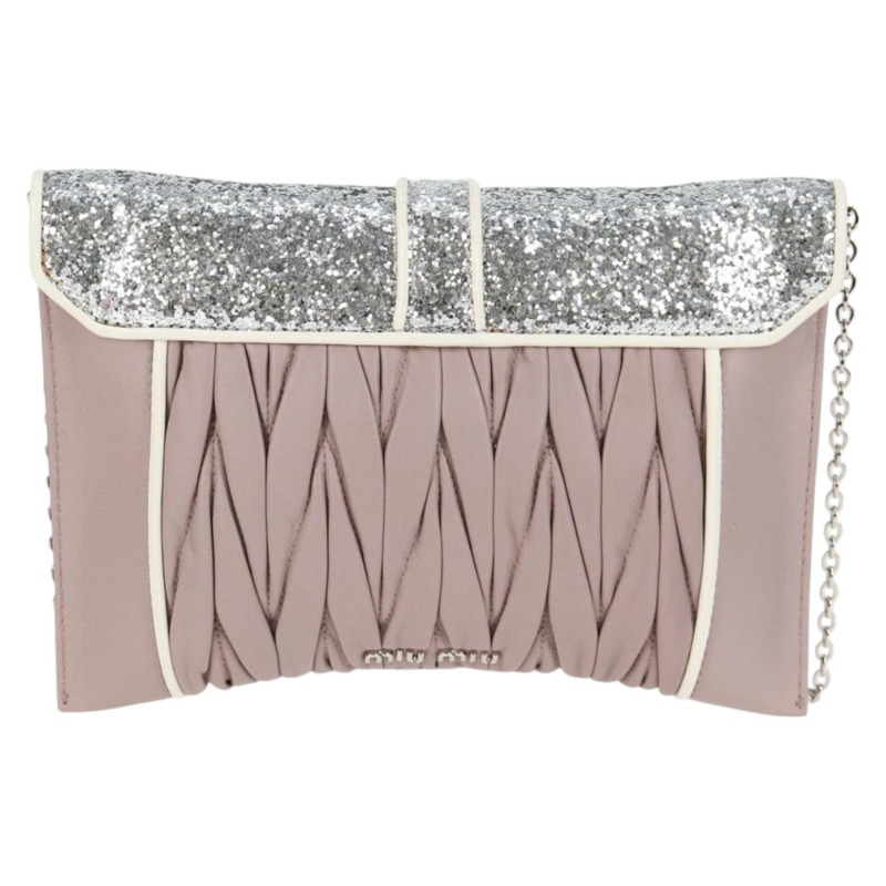 【日本直送】Miu Miu 絎縫鏈條單肩包 皮革 米色銀色 正品 118553M-1
