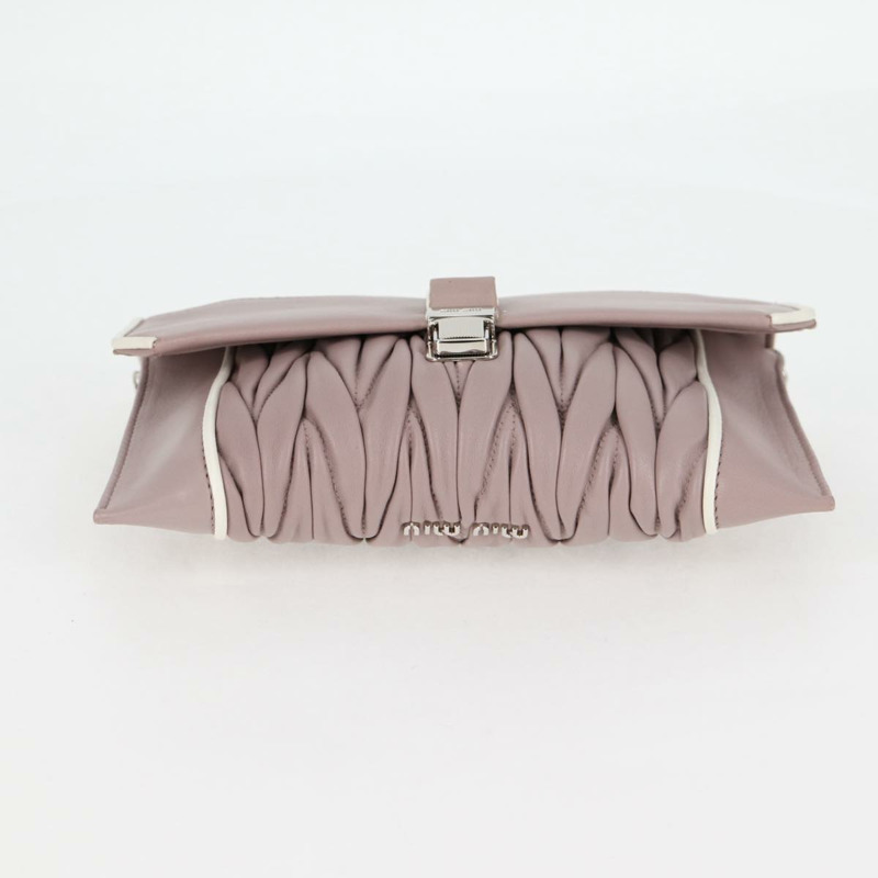 【日本直送】Miu Miu 絎縫鏈條單肩包 皮革 米色銀色 正品 118553M-4