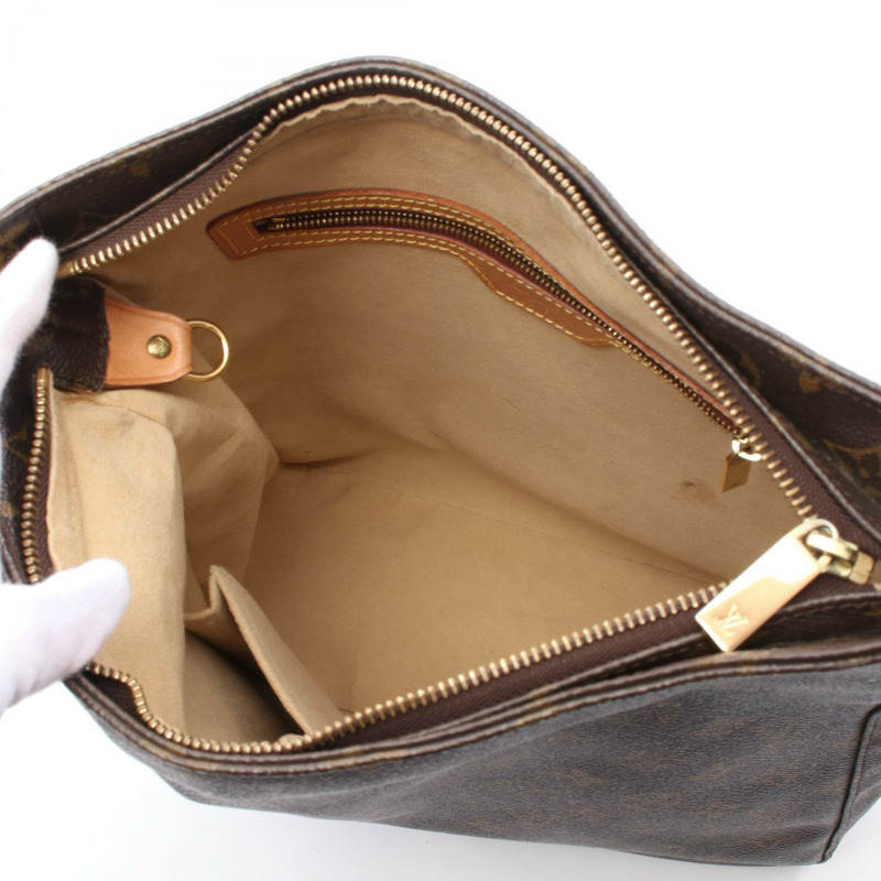 LOUIS VUITTON Looping GM Monogram 單肩包 M51145 PVC 塗層帆布皮革棕色二手女士包-2