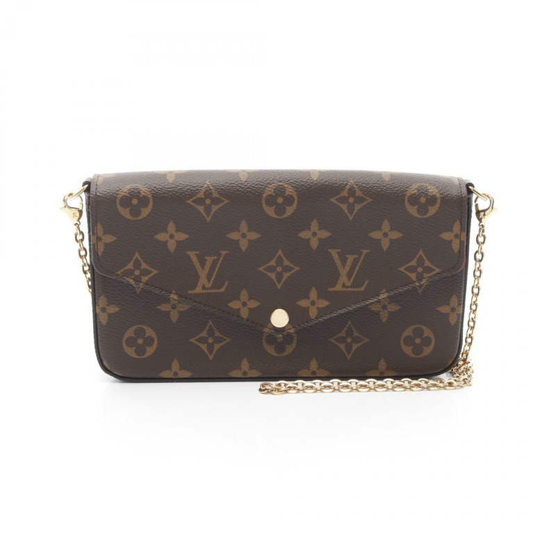 LOUIS VUITTON Felicie Pochette Monogram Fuschia 單肩包 M81896 PVC 塗層帆布 棕色 二手 女士-0