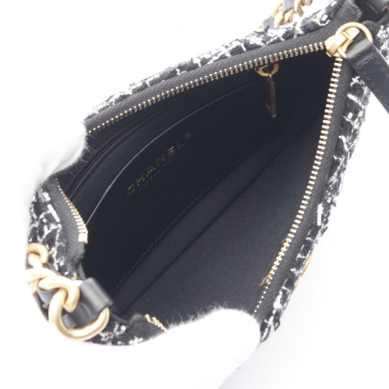 香奈兒鏈單背包 AS4378 織物黑白銀色二手女士金色五金 CC-2