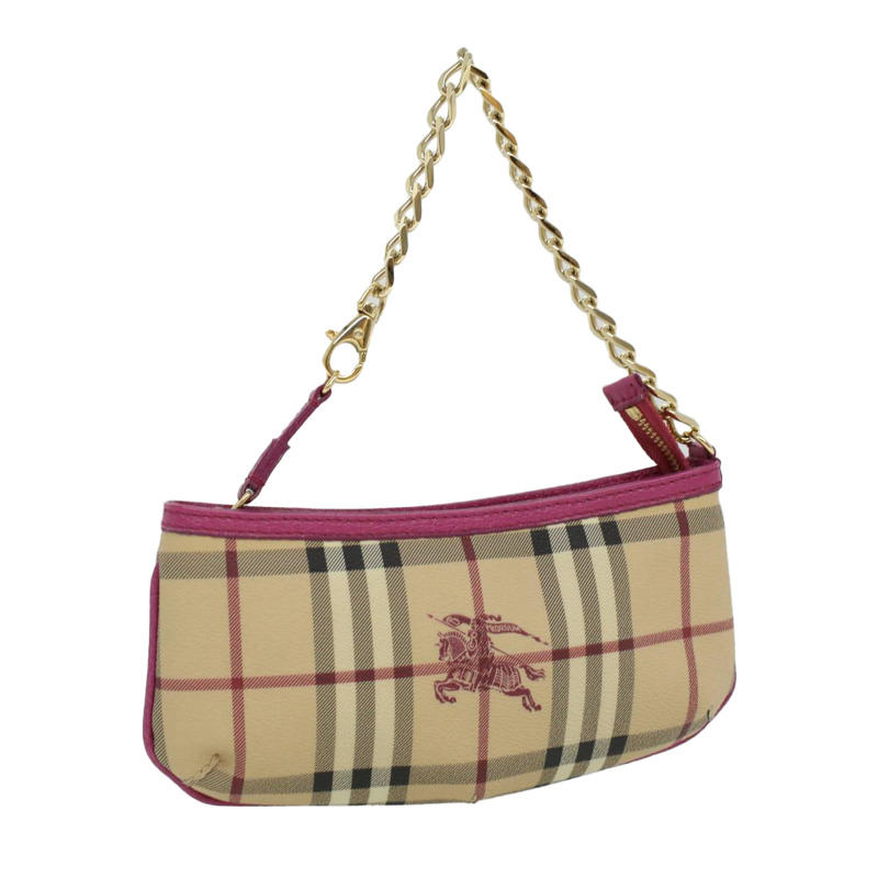 【日本直送】BURBERRY Nova 格紋鏈條配件袋 PVC 皮革 米粉紅色 正品 yk5442V-0