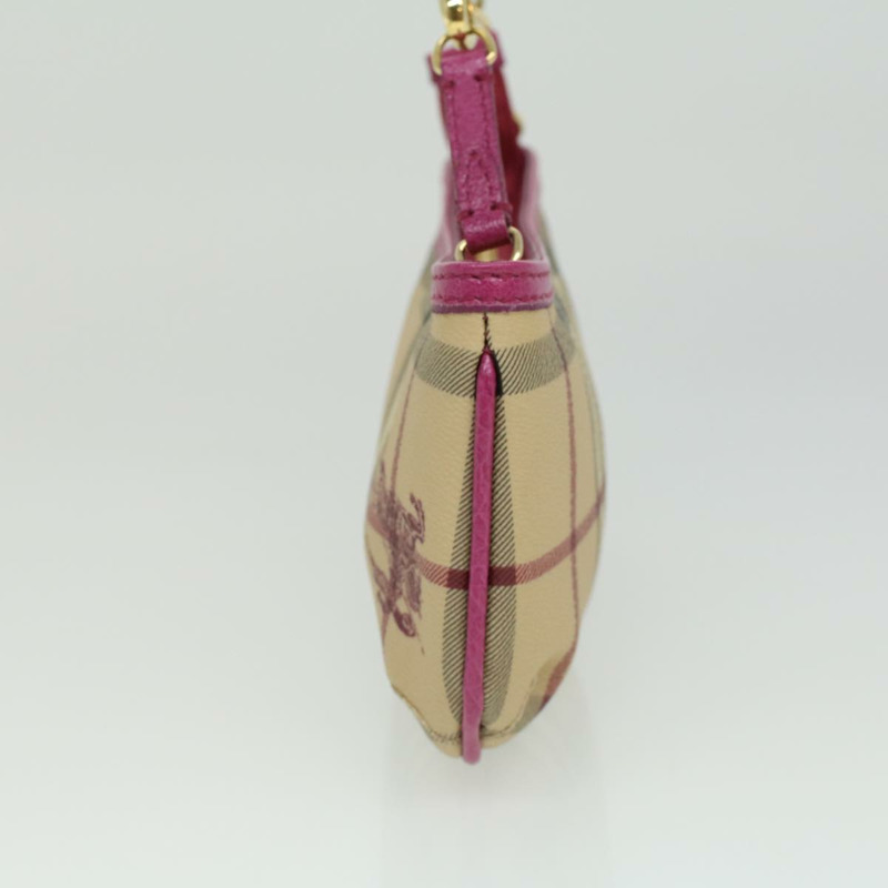 【日本直送】BURBERRY Nova 格紋鏈條配件袋 PVC 皮革 米粉紅色 正品 yk5442V-3