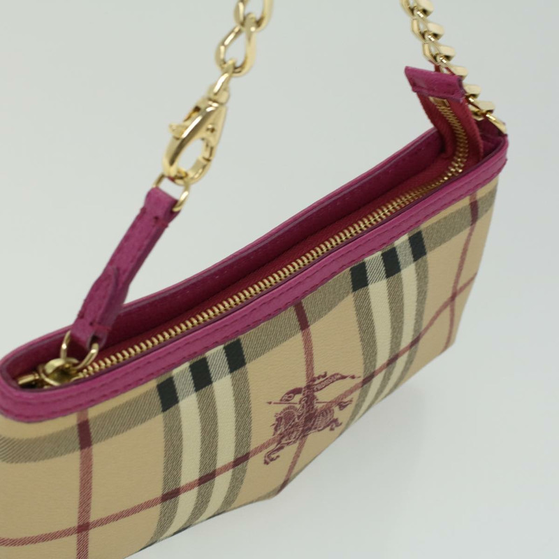 【日本直送】BURBERRY Nova 格紋鏈條配件袋 PVC 皮革 米粉紅色 正品 yk5442V-5