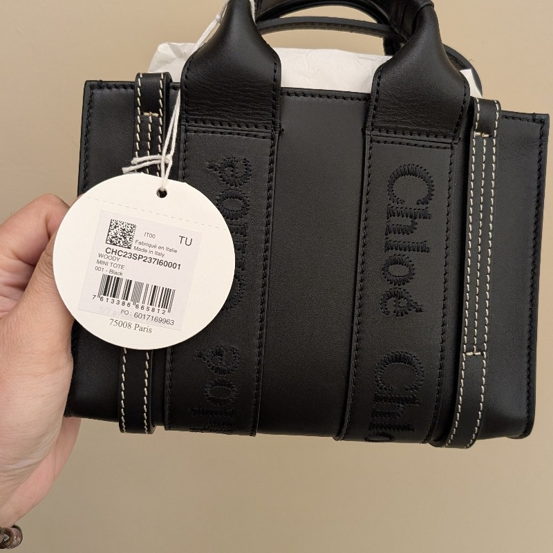 (現貨)Chloe woody tote bag黑皮革 mini托特 側背 肩背 全新日本購入-6