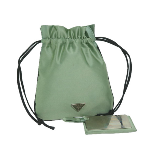 PRADA 抽繩小袋 緞面綠色 正品 65661V