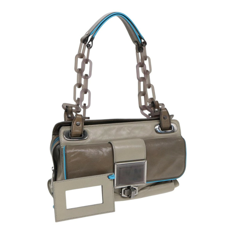 【日本直送】BALENCIAGA 旋轉鎖鏈單肩包皮革米色灰色銀色正品 am6814V-0
